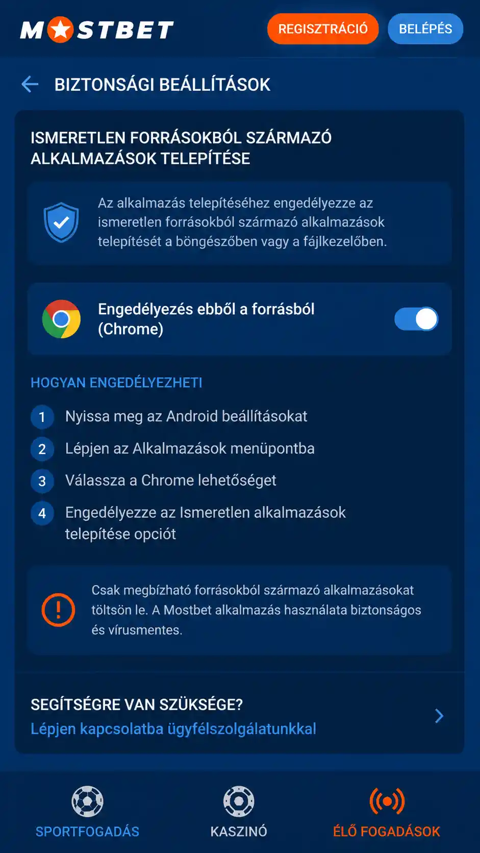Android biztonsági beállítások – ismeretlen forrásból való telepítés engedélyezése