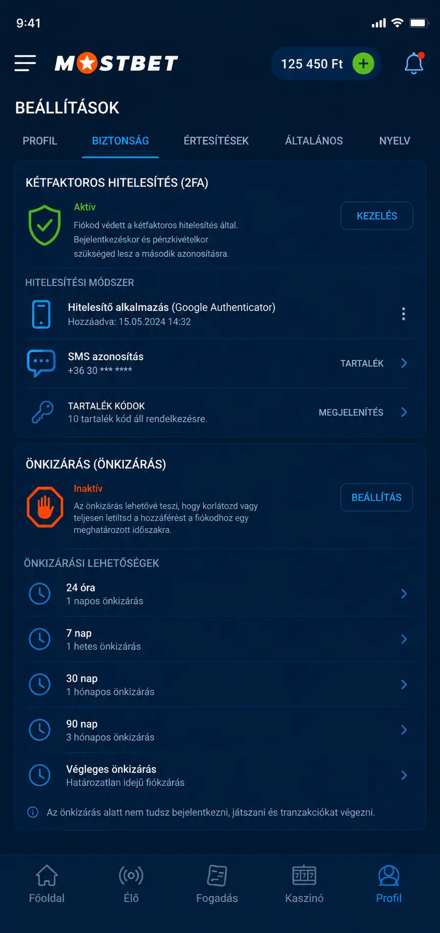 Mostbet fiókbeállítások – kétlépcsős azonosítás és önkizárás