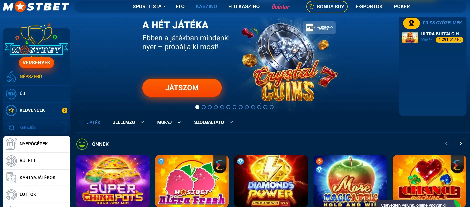 Mostbet kaszinó játékkínálat – slotok és élő kaszinó