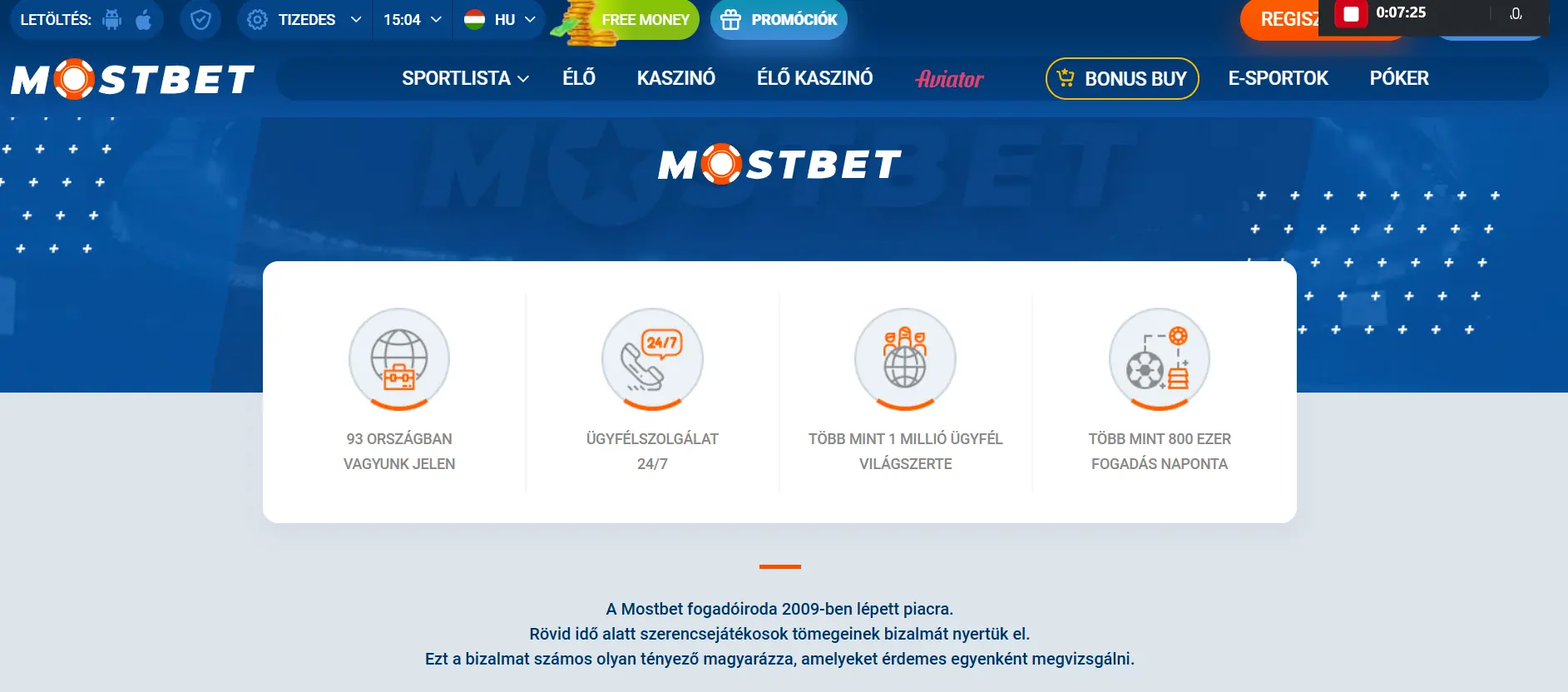 Mostbet kulcsadatok – 93 ország, 24/7 ügyfélszolgálat, 1 millió ügyfél
