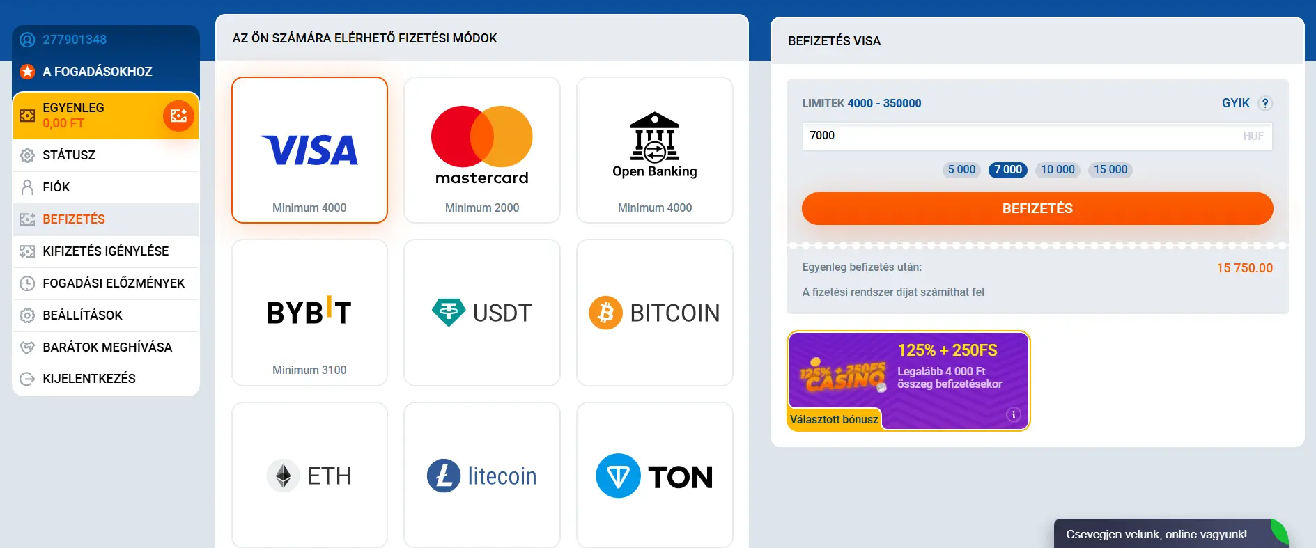 Mostbet pénztár – elérhető befizetési módok HUF-ban