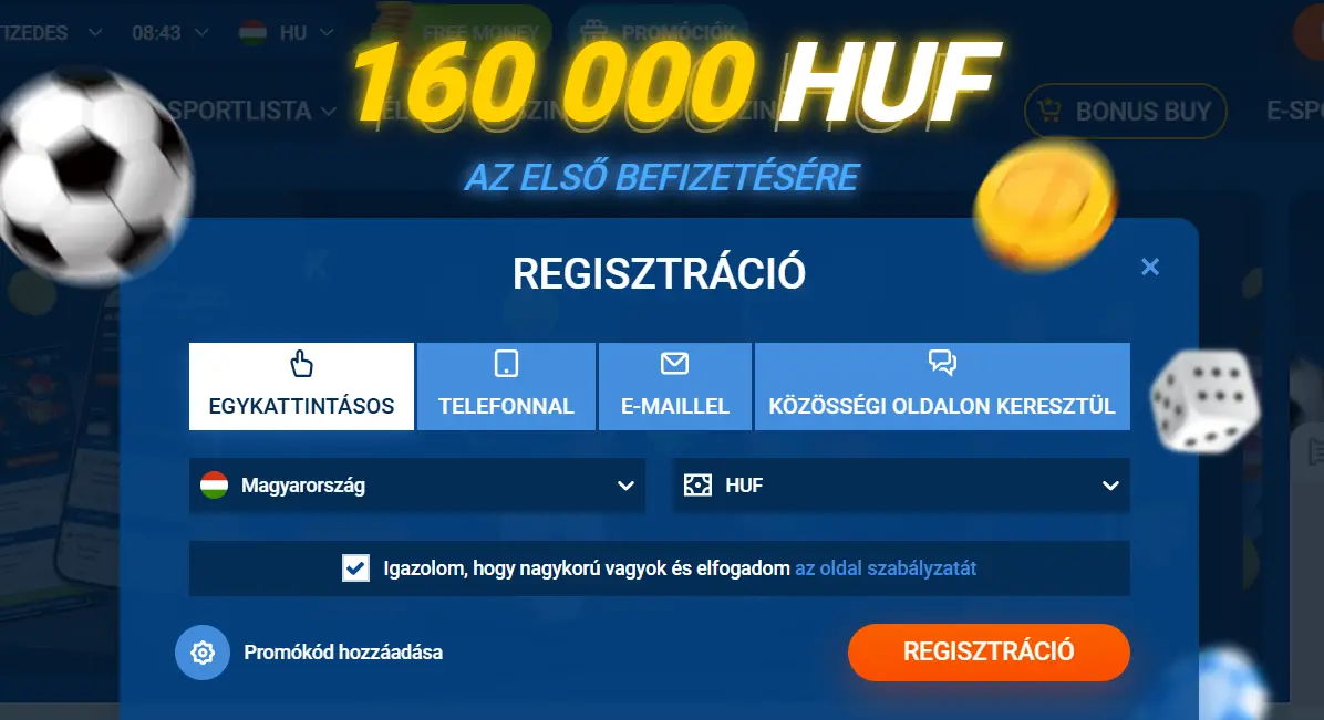 Mostbet regisztrációs ablak – magyar nyelvű űrlap